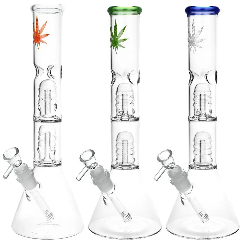 Stacked Hemp Leaf Double Perc Bong