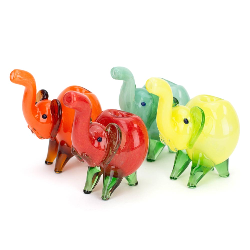 Standing Colored Elephant Glass Hand Pipe