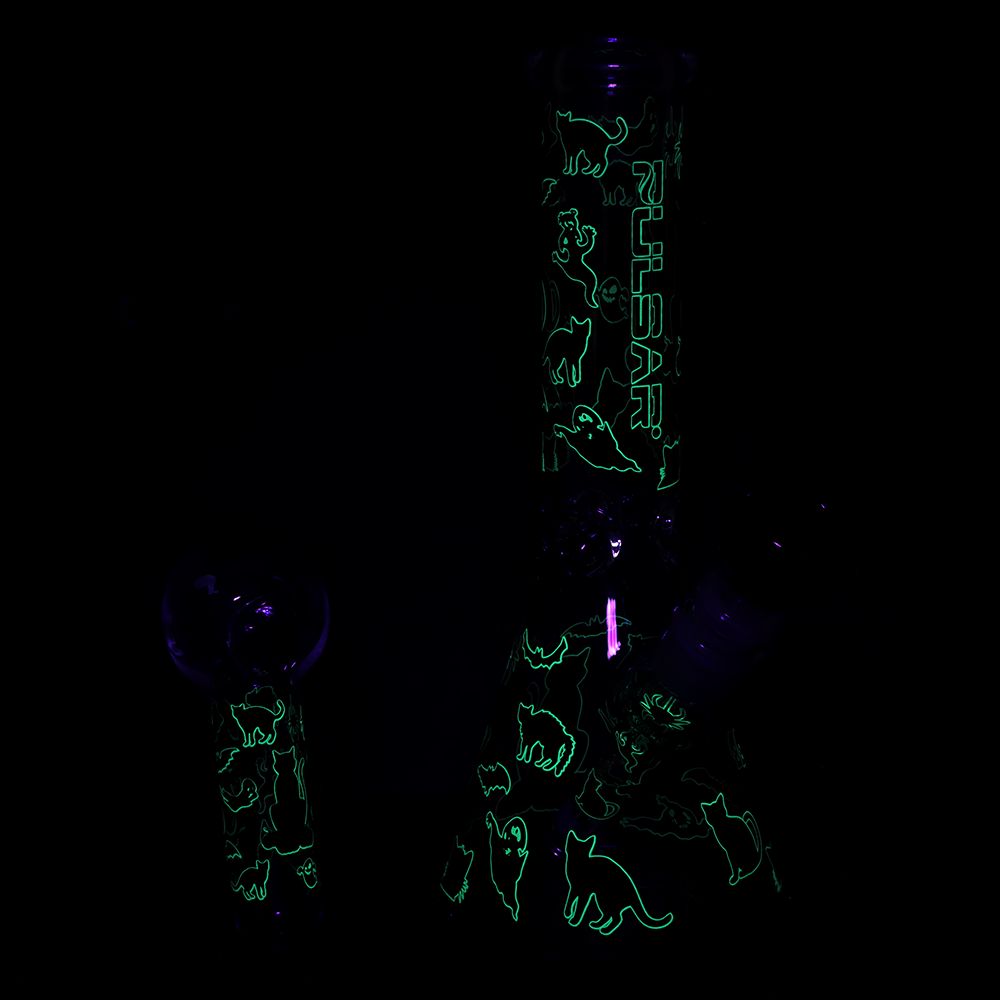 Superstitious Kitty Glow Glass Herb Pipe Duo 9.75"