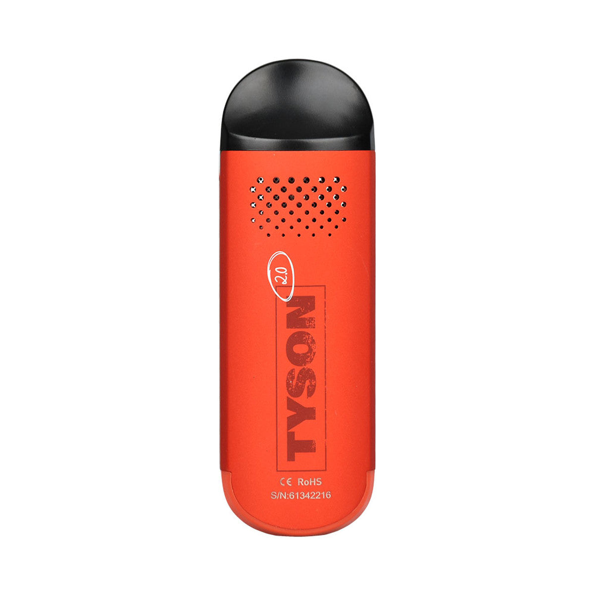 Red and black vape device with 'Tyson' branding on a white background