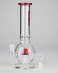 Clear Glass Bubble Bong with red Pocket Orb Perc on a gray background