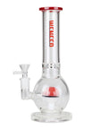 Clear glass bong with red Pocket Orb perc and 'WENEED' branding on a white background