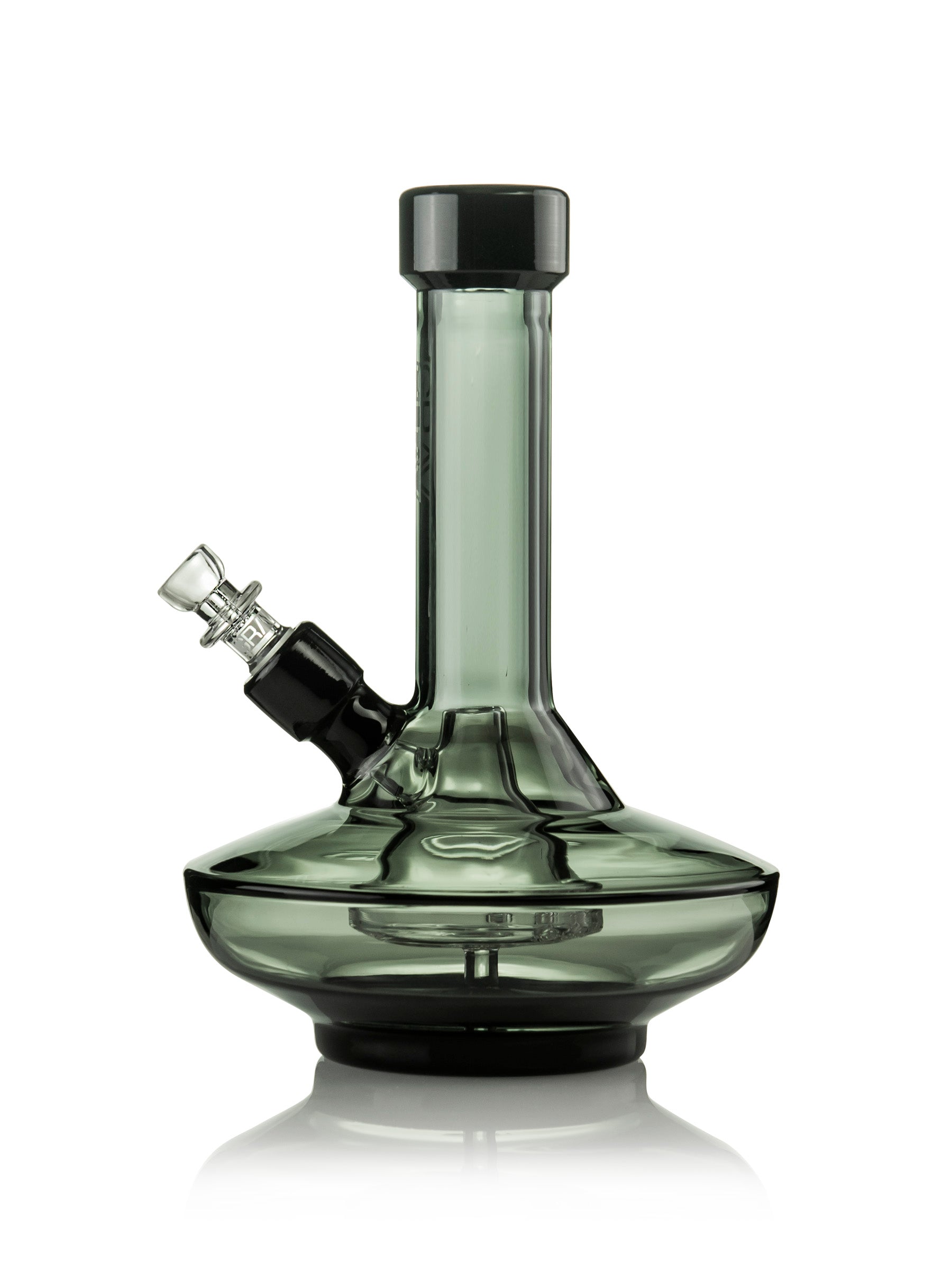 Small Wide Base Water Pipe in Smoke with Black Accents