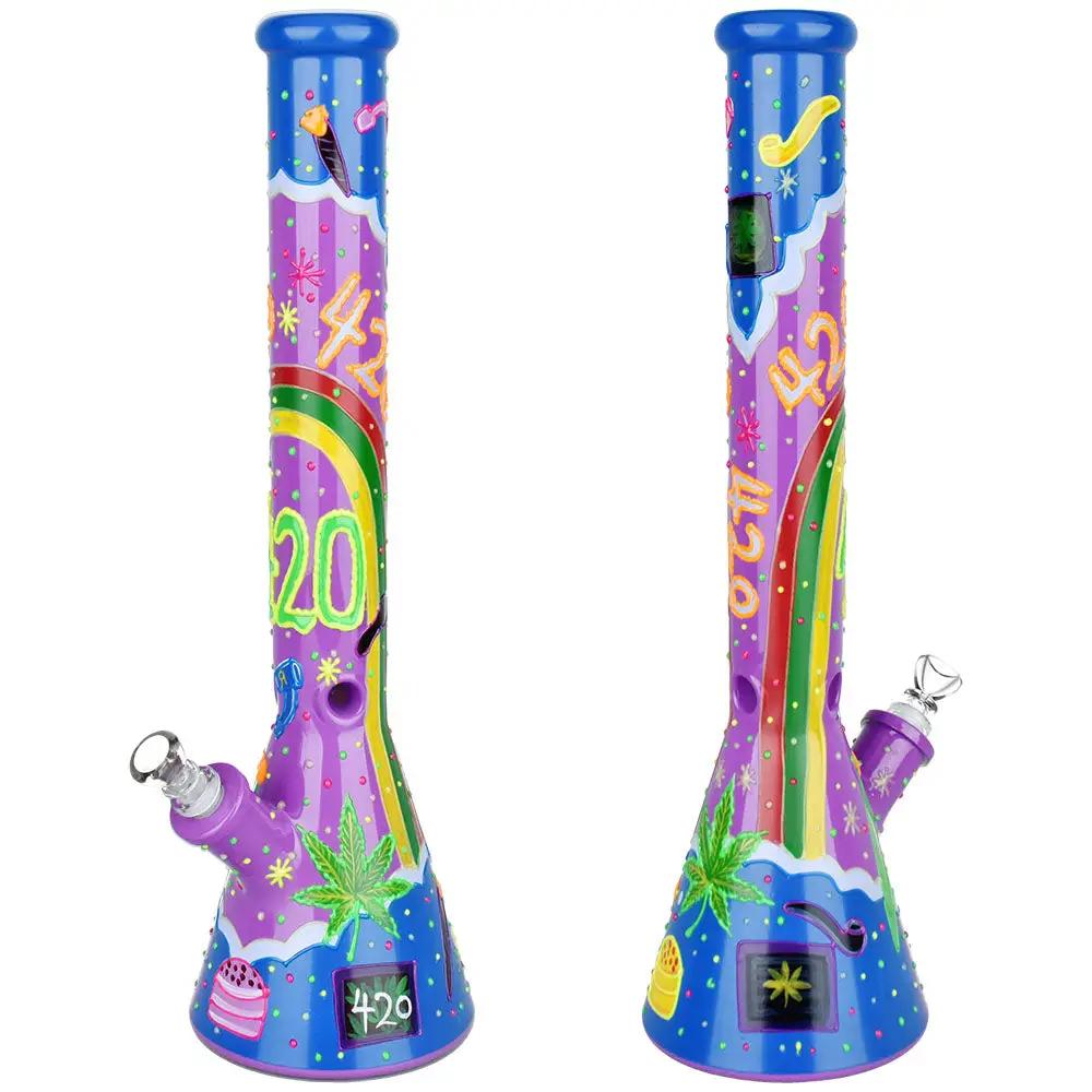 Beach Vibes 420 Painted Big Beaker Bong 18"