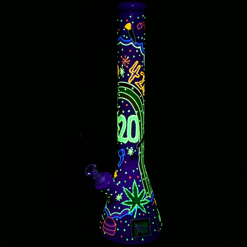 Beach Vibes 420 Painted Big Beaker Bong 18"