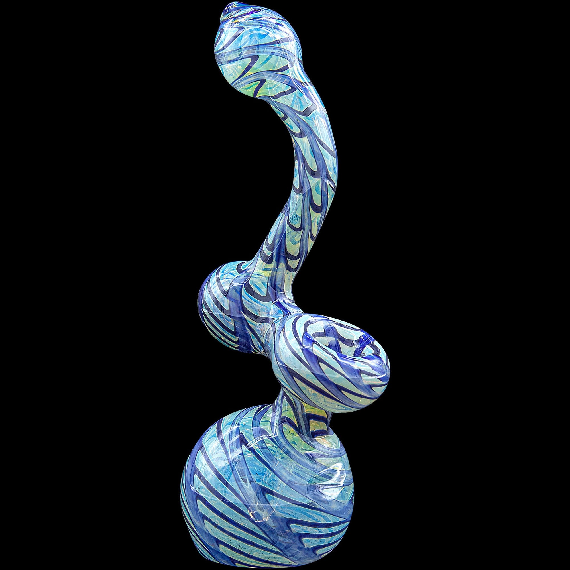 Bubble Lock Color Raked Sherlock Bubbler Pipe in Cobalt Blue - right side view