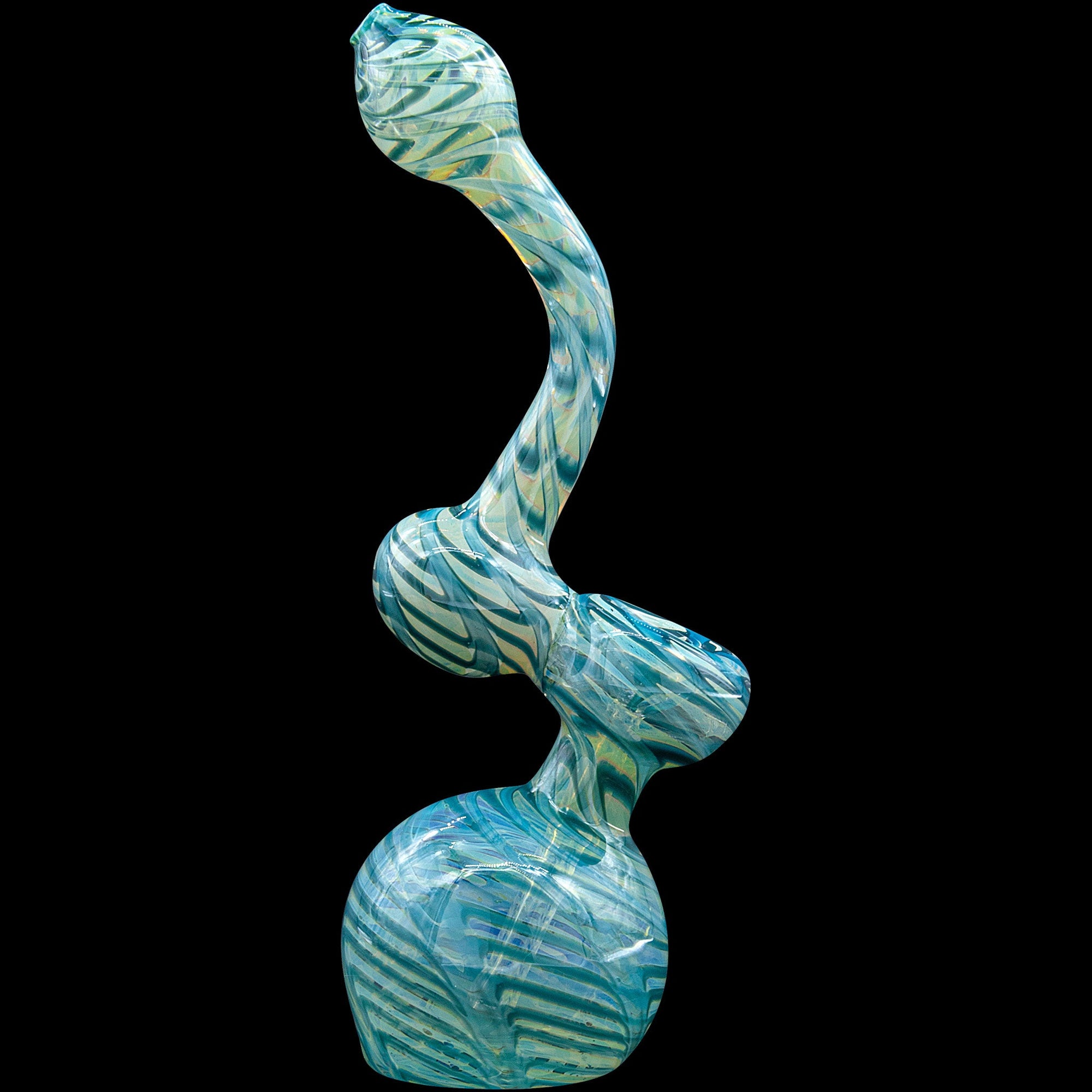 Bubble Lock Color Raked Sherlock Bubbler Pipe in Ocean Surf - side view
