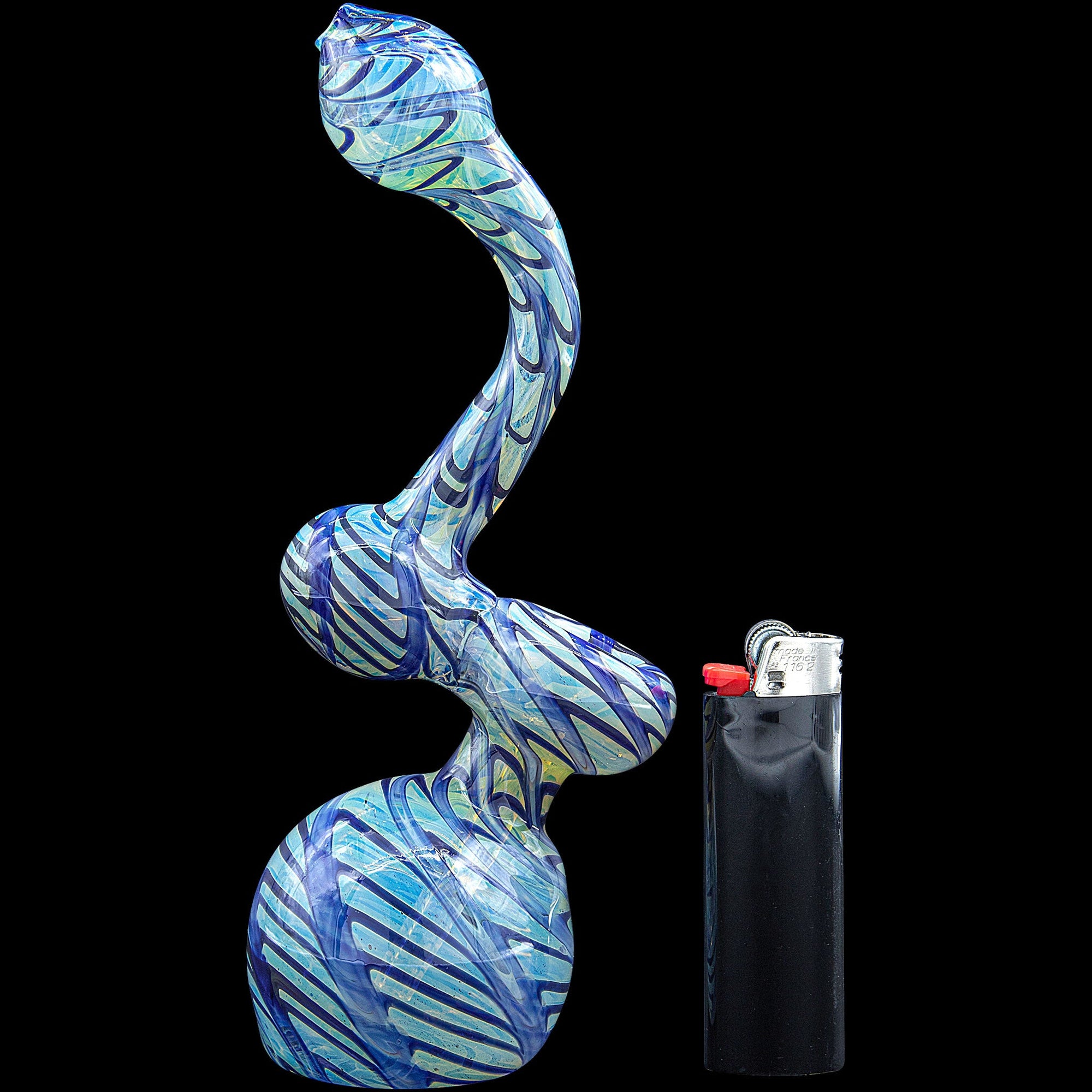 Bubble Lock Color Raked Sherlock Bubbler Pipe in Cobalt Blue