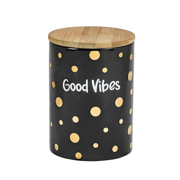 Good Vibes Gold Polka Dots Stash Jar