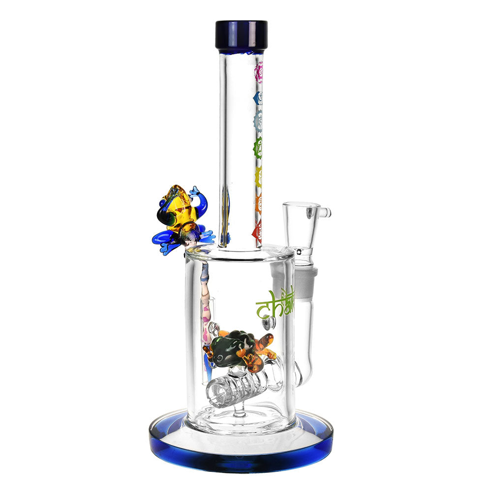 side view of Chakra Frog Glass Water Bong with Stir Tool