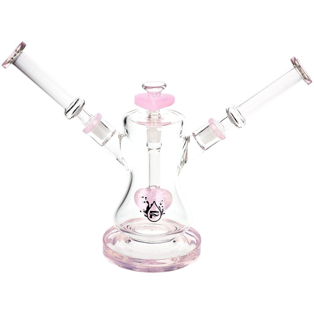 Date Night Dual Neck Heart Perc Bong 8.5" in Jade Pink