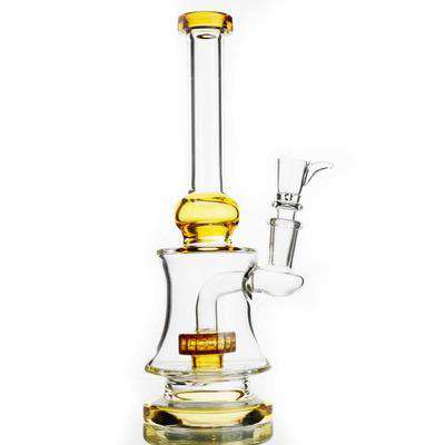 Dumroo Style Flat Base Water Pipe in amber with showerhead perc