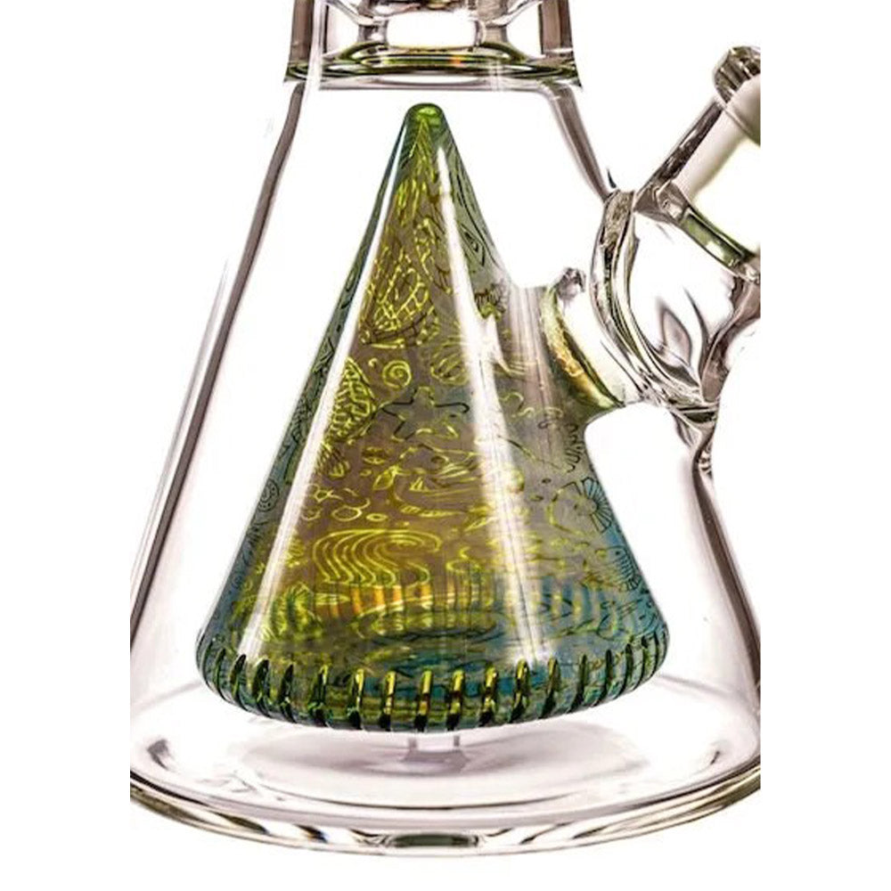 Electroplated Engraved Pyramid Art Beaker Bong Perc Details
