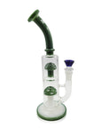 Mushroom Perc Bong in Emerald with dual percs and honeycomb disc, 11-inch dab rig with bent neck design