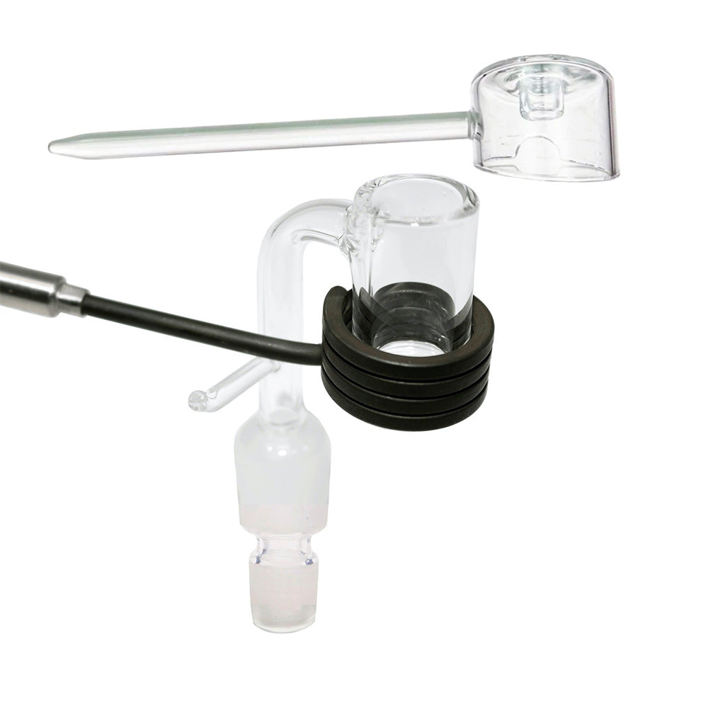 Quartz enail banger attached to 20mm barrel enail coil

