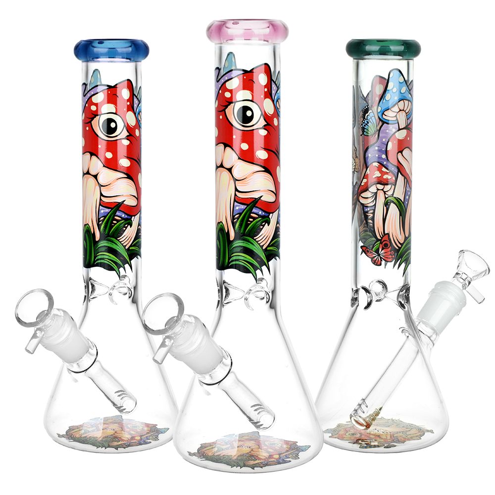 Eye of the Shroom Beaker Water Pipe 10 inch with diffuser downstem and 14mm male herb slide