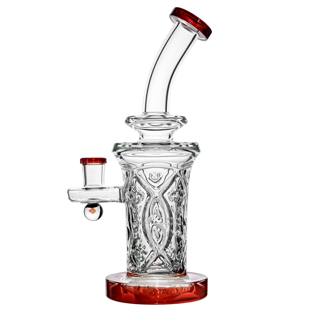 Flared Helix Carved Glass Dab Rig in red