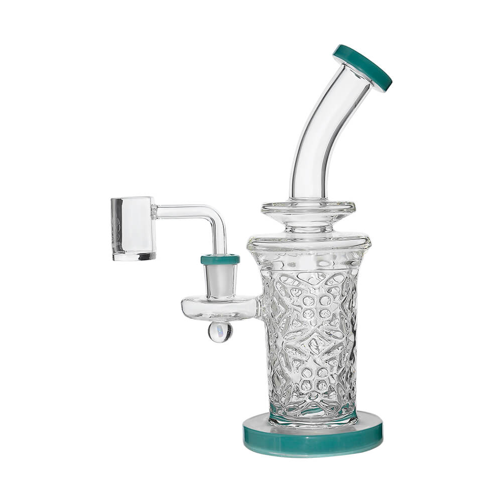 Flared Helix Carved Glass Dab Rig Tiffany Blue