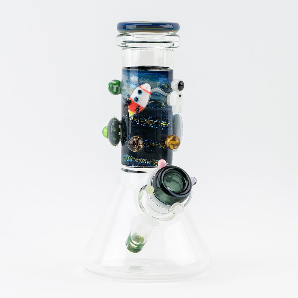 Front view of Galactic Baby Beaker glow-in-the-dark bong