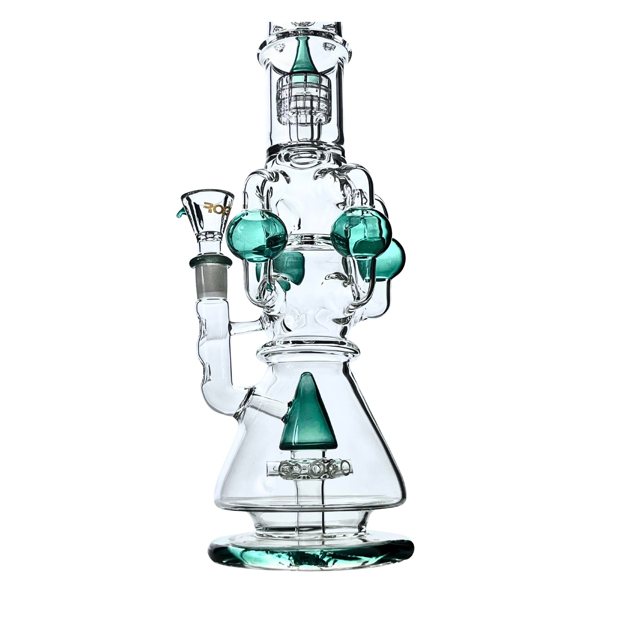Close-up view of the matrix perc inside the teal bong