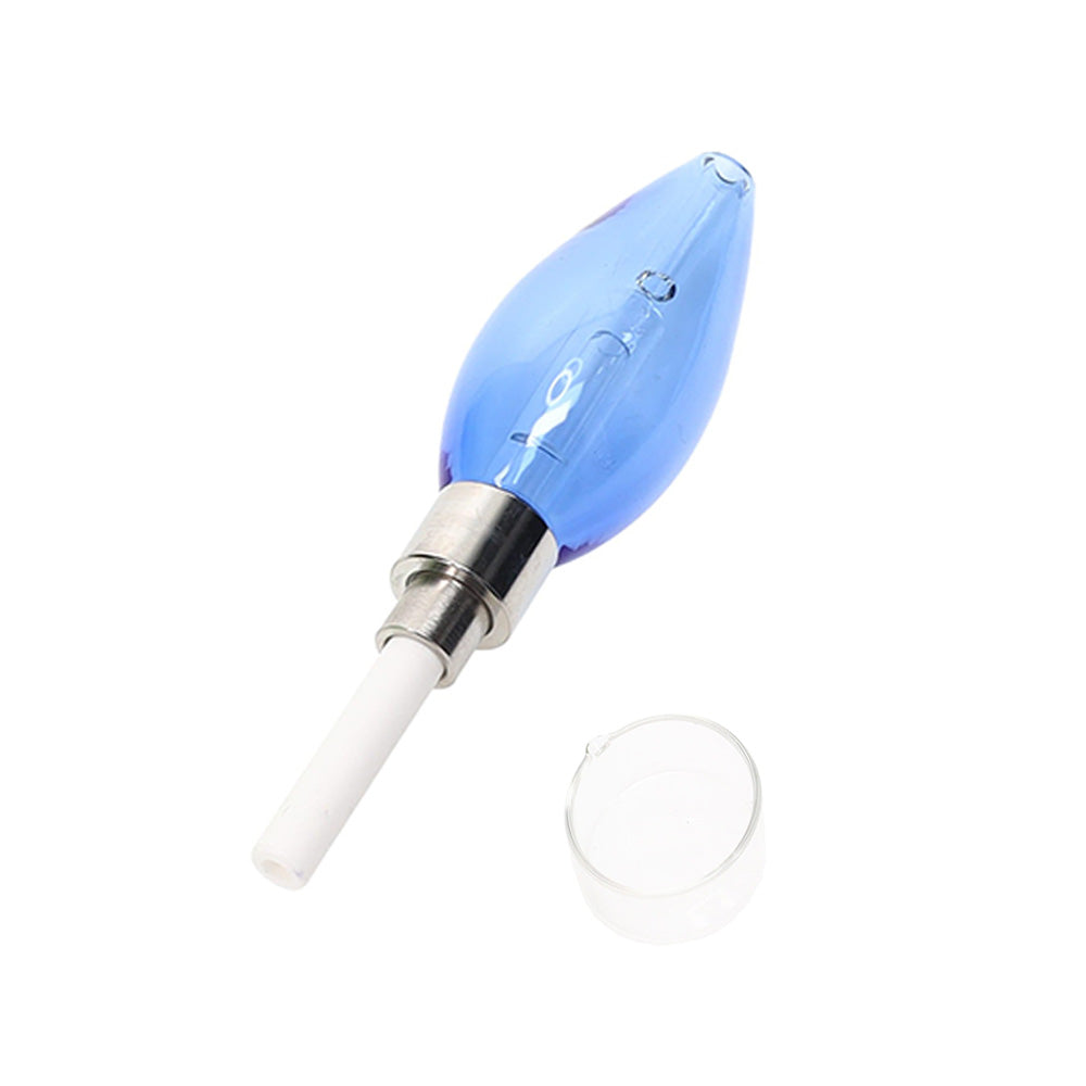 blue glass bulb dab straw with ceramic tip - inhalco