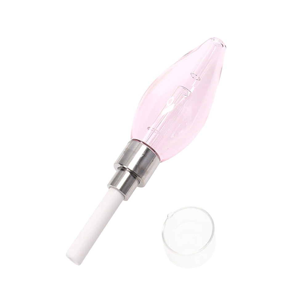 pink glass bulb dab straw with ceramic tip