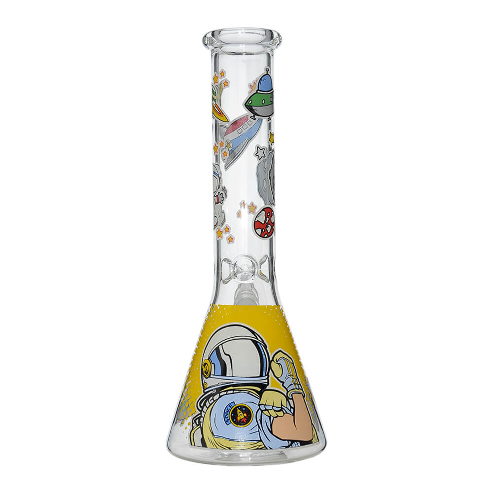 Glow Astronaut Glass Beaker Water Pipe 10 Inch - Back View