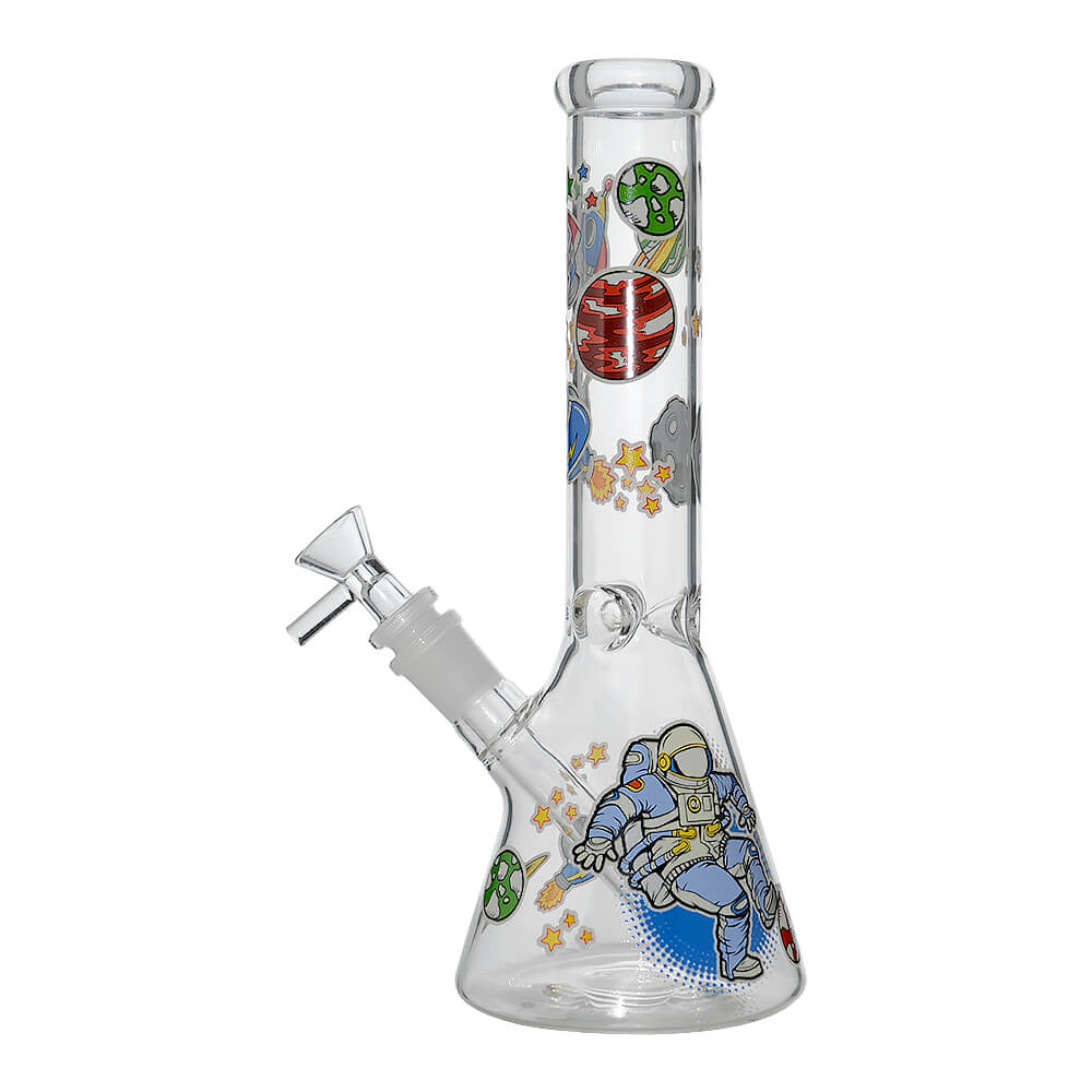 Glow Astronaut Glass Beaker Water Pipe 10 Inch - Left Side View
