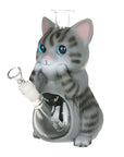 Grey Tabby Cat Glass & Vinyl Water Pipe
