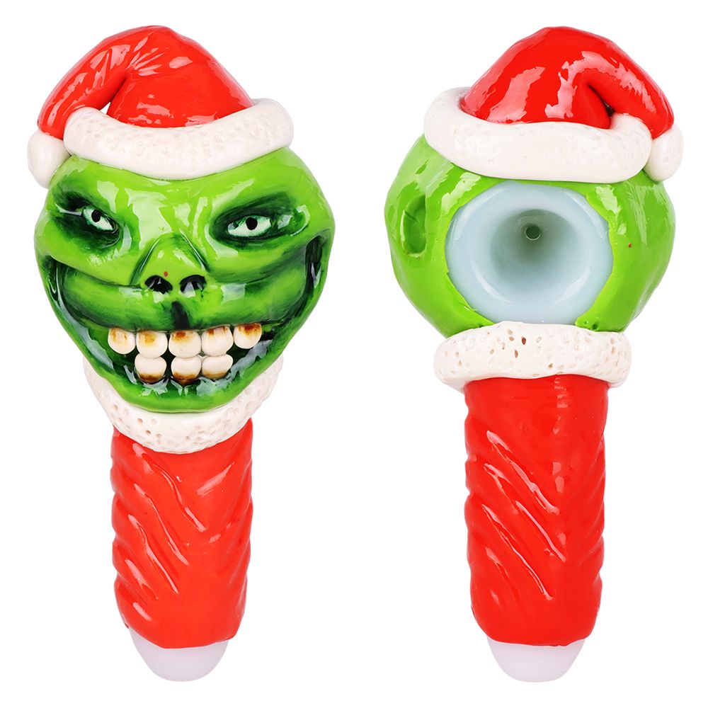 Grinch Spoon Pipe back view showing sculpted 3D enamel resin details