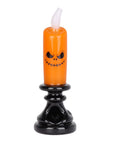 Front view of Halloween Candle of Discontent Weed Pipe with orange and black borosilicate glass design