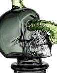 Side angle view of Halloween Grim Ripper Puffco Peak Glass Top showing intricate skull and worm design