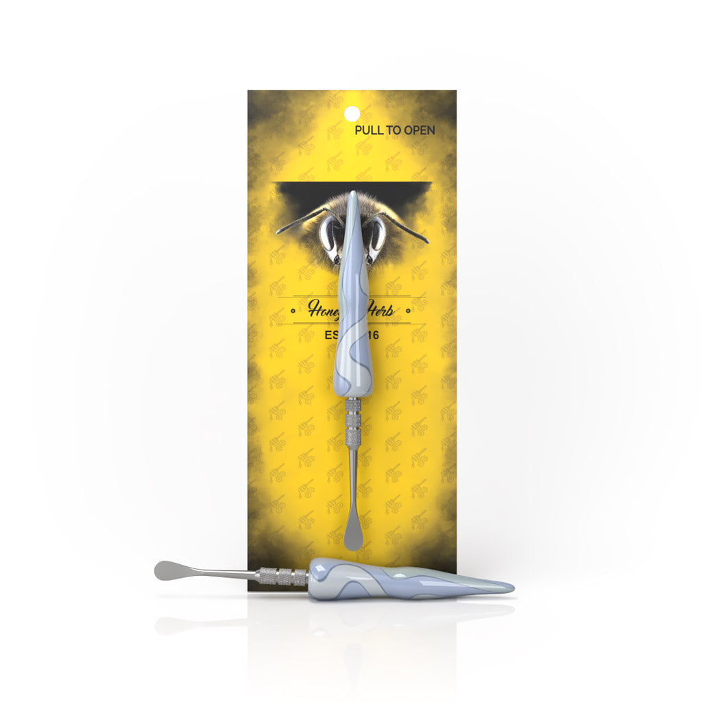 Hand-Blown Swirl Tide Dab Tool in Blue with packaging