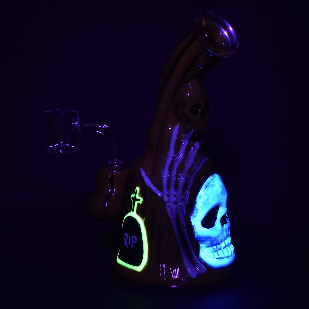 Haunted Gourd enamel on oil dab rig glowing under blacklight