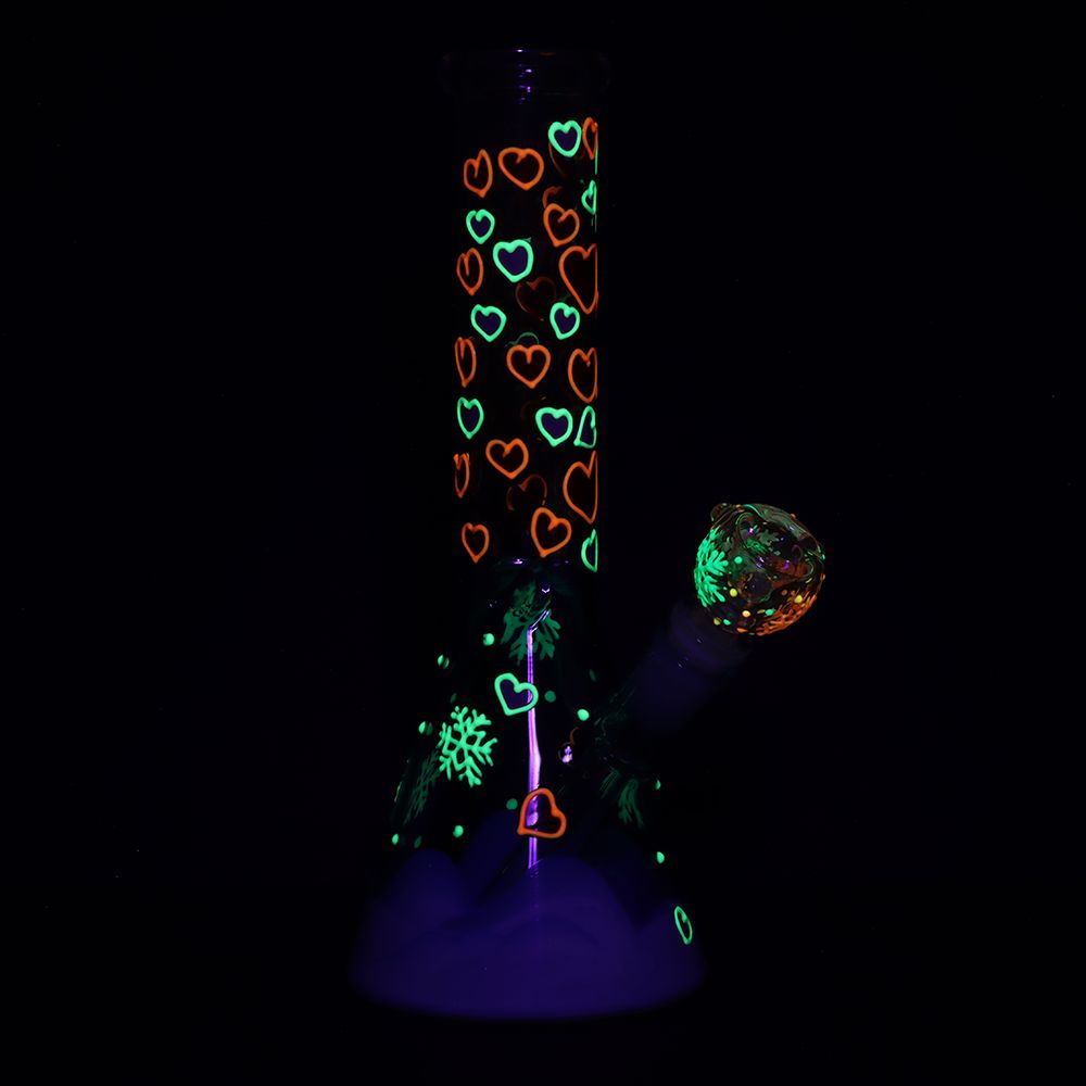 Heart Blossom Beaker Glass Water Bong – glow in the dark effect