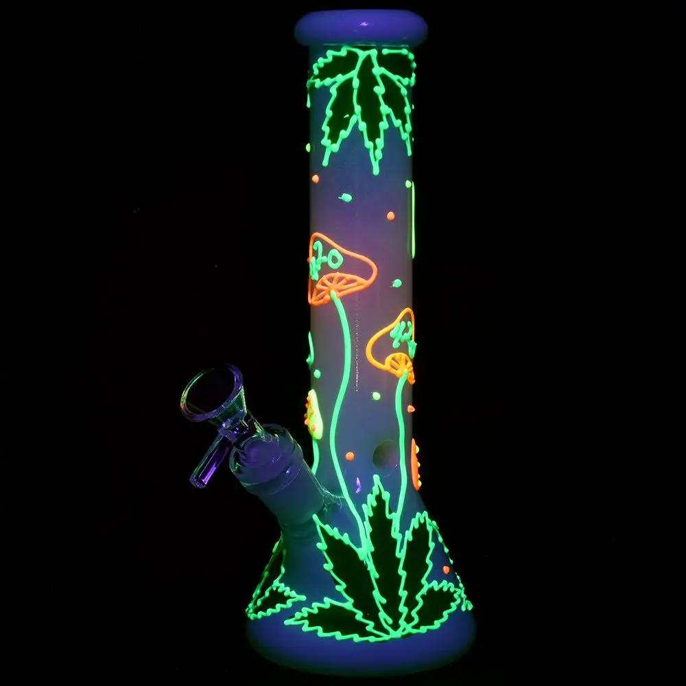 Hemp Leaf & Shrooms Glow In The Dark Bong