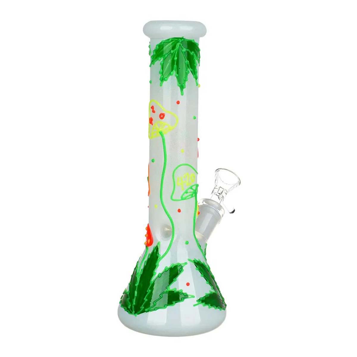 Hemp Leaf &amp; Shrooms Glow In The Dark Bong