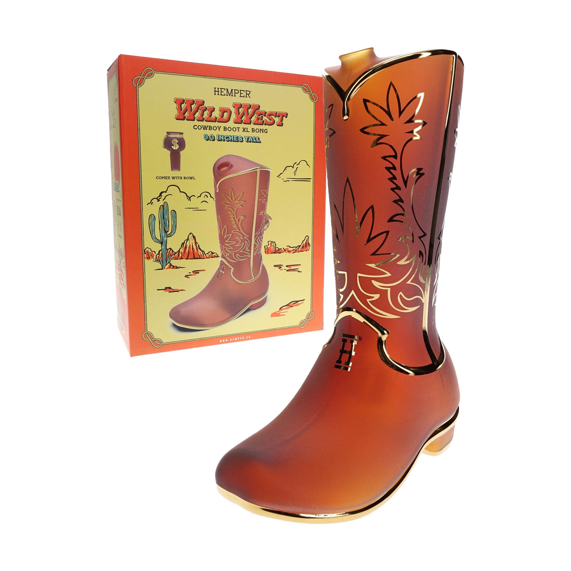Hemper 9″ Wild West Cowboy Boot XL Glass Bong - INHALCO