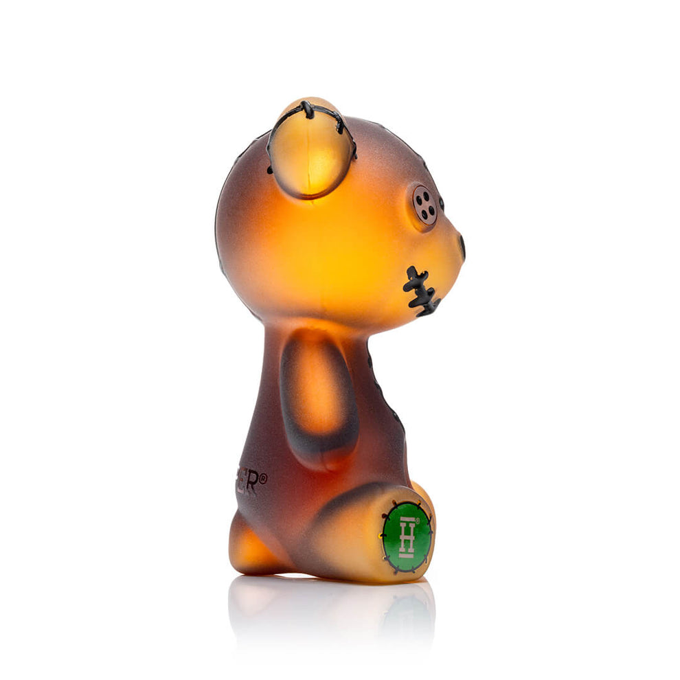 Hemper Scare Bear orange glass pipe back view
