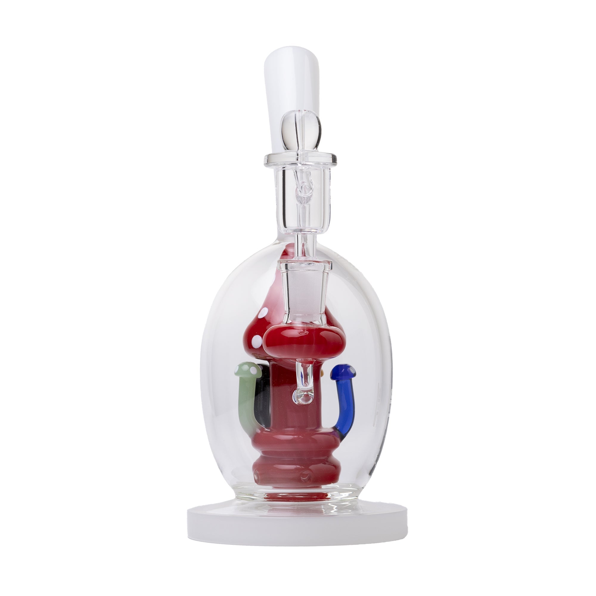 Side view of Human Grade Mushroom Globe Dab Rig showing banger placement