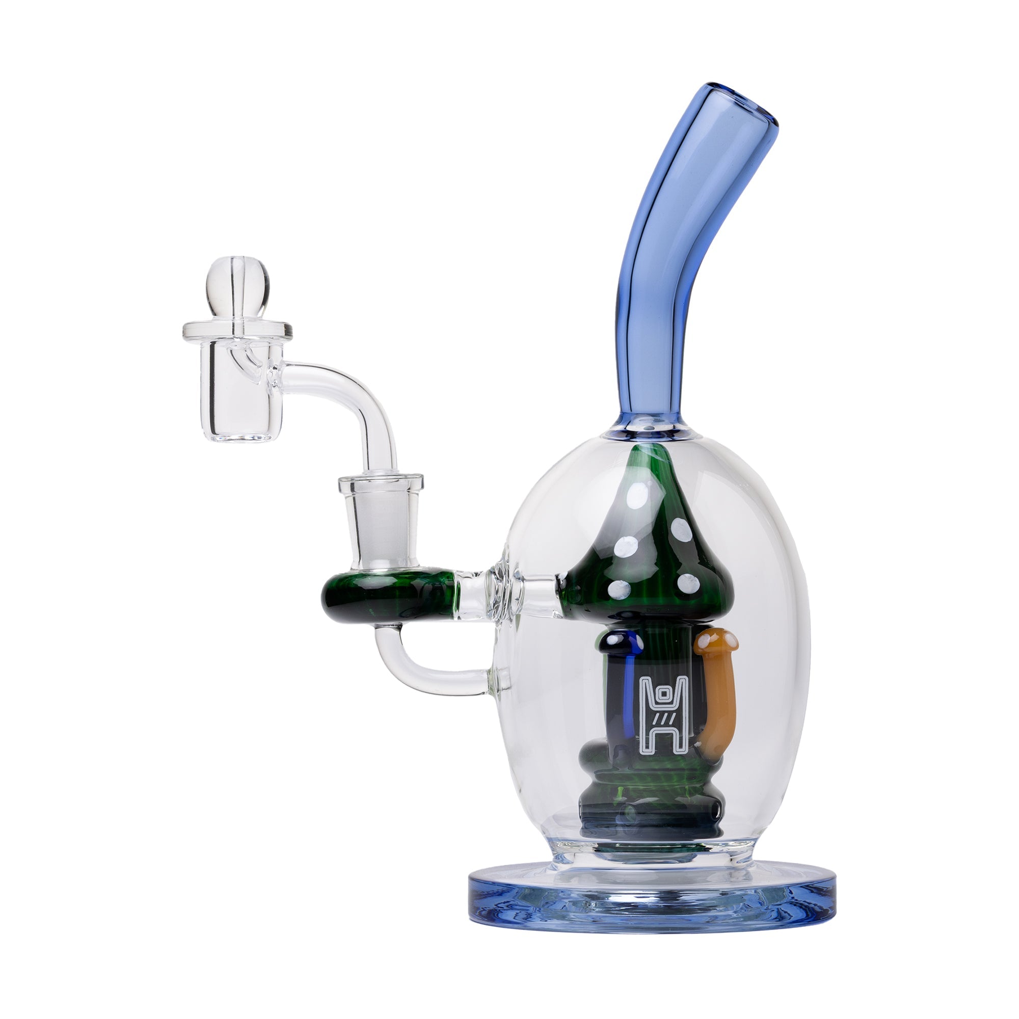 Human Grade Mushroom Globe Dab Rig – 14mm Quartz Bucket & Carb Cap