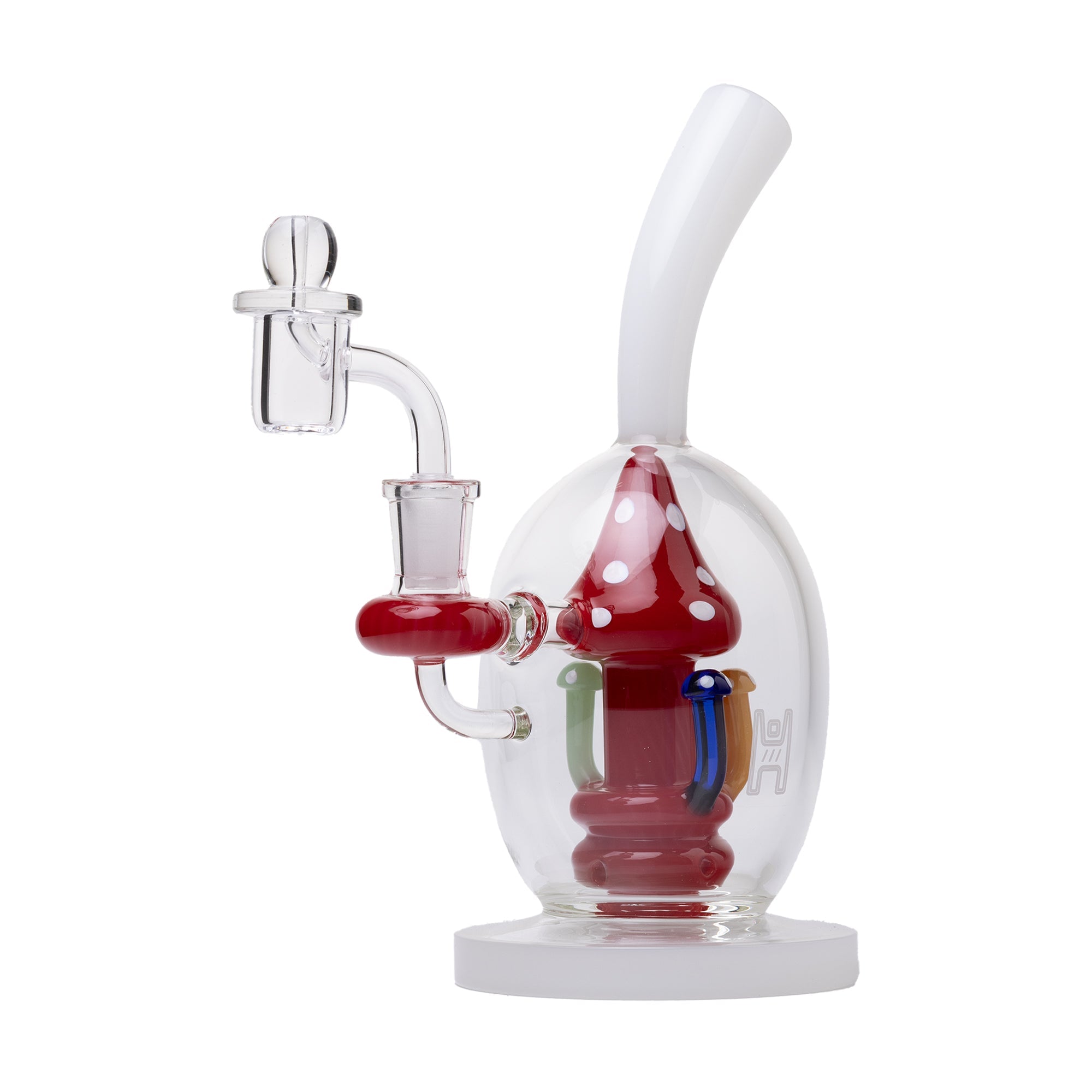 Human Grade Mushroom Globe Dab Rig – 14mm Quartz Bucket & Carb Cap