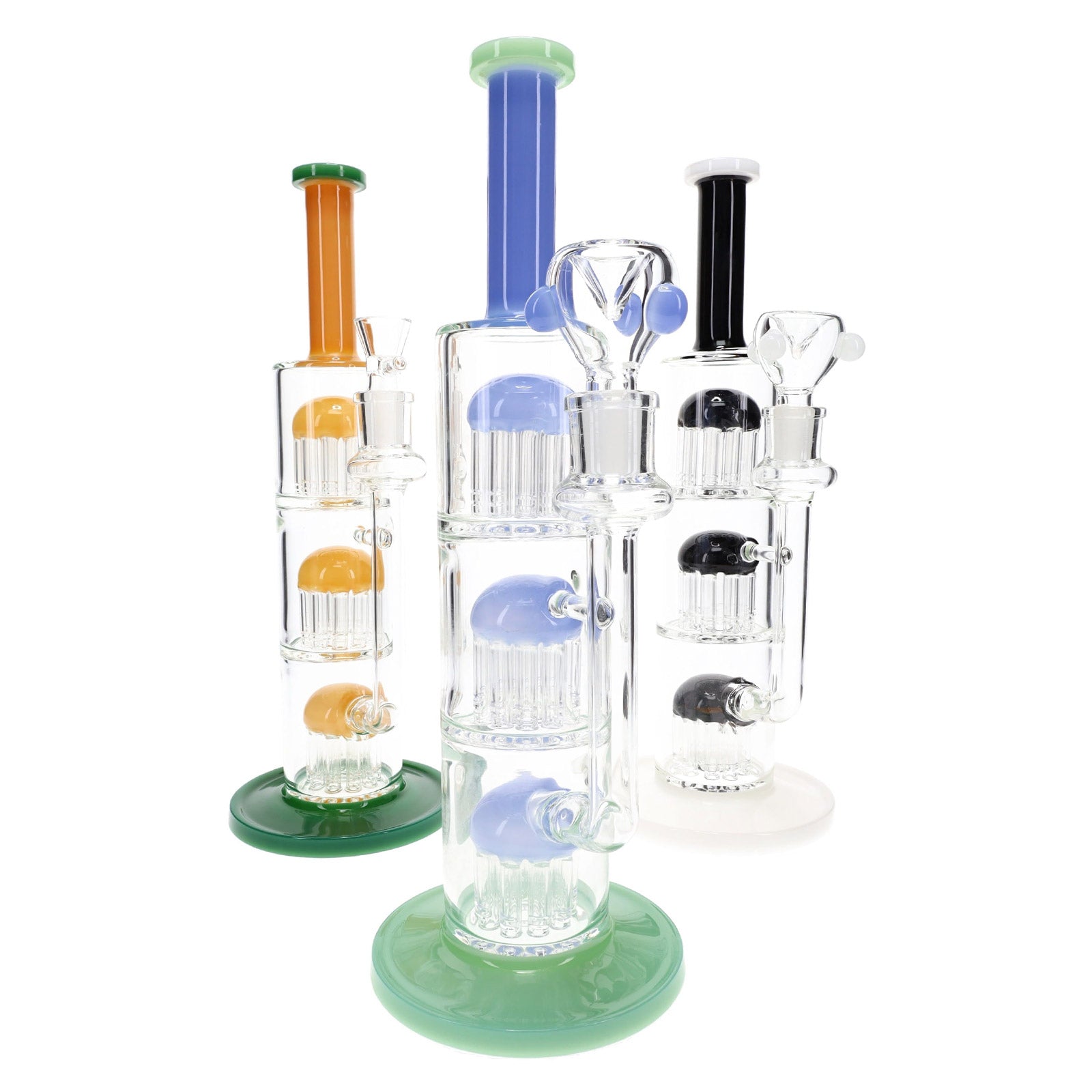 Jelly Stack Triple Tree Perc Glass Bong 13"