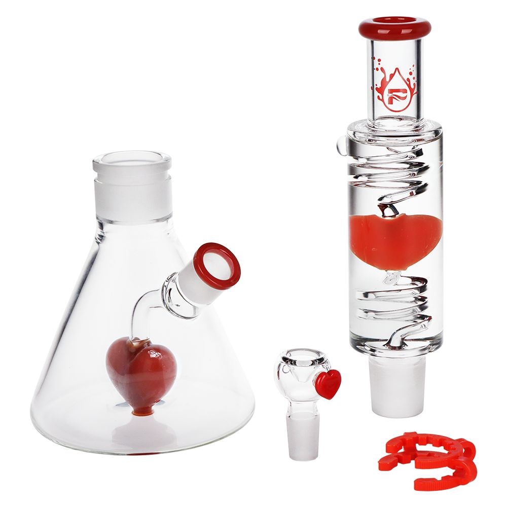 Love Heart Beat Glycerin Beaker Water Pipe – All Parts View