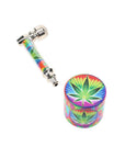 Metal Pipe & 4-Part Metal Grinder Gift Set Psychedelic Leaf