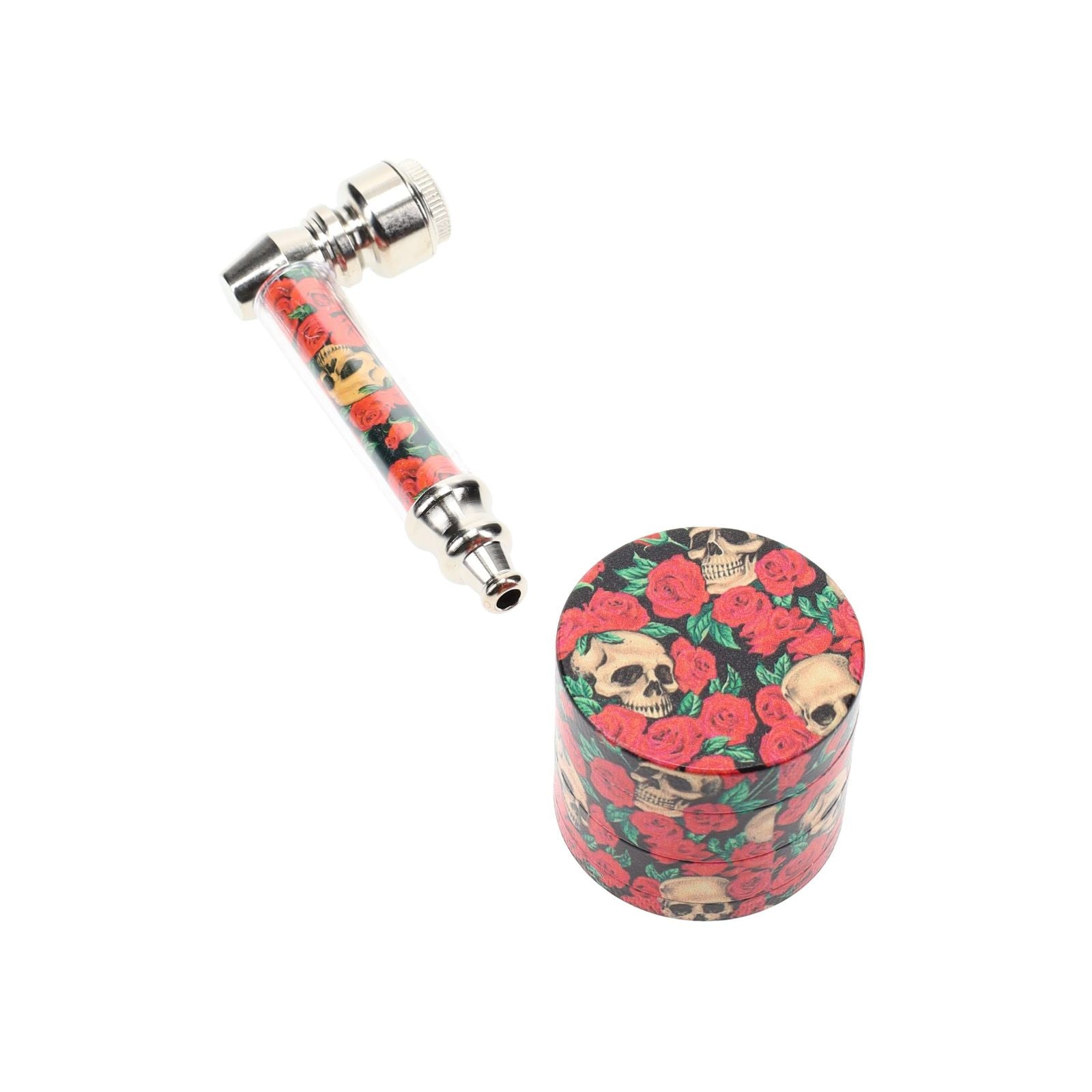 Metal Pipe & 4-Part Metal Grinder Gift Set Rosy Skulls