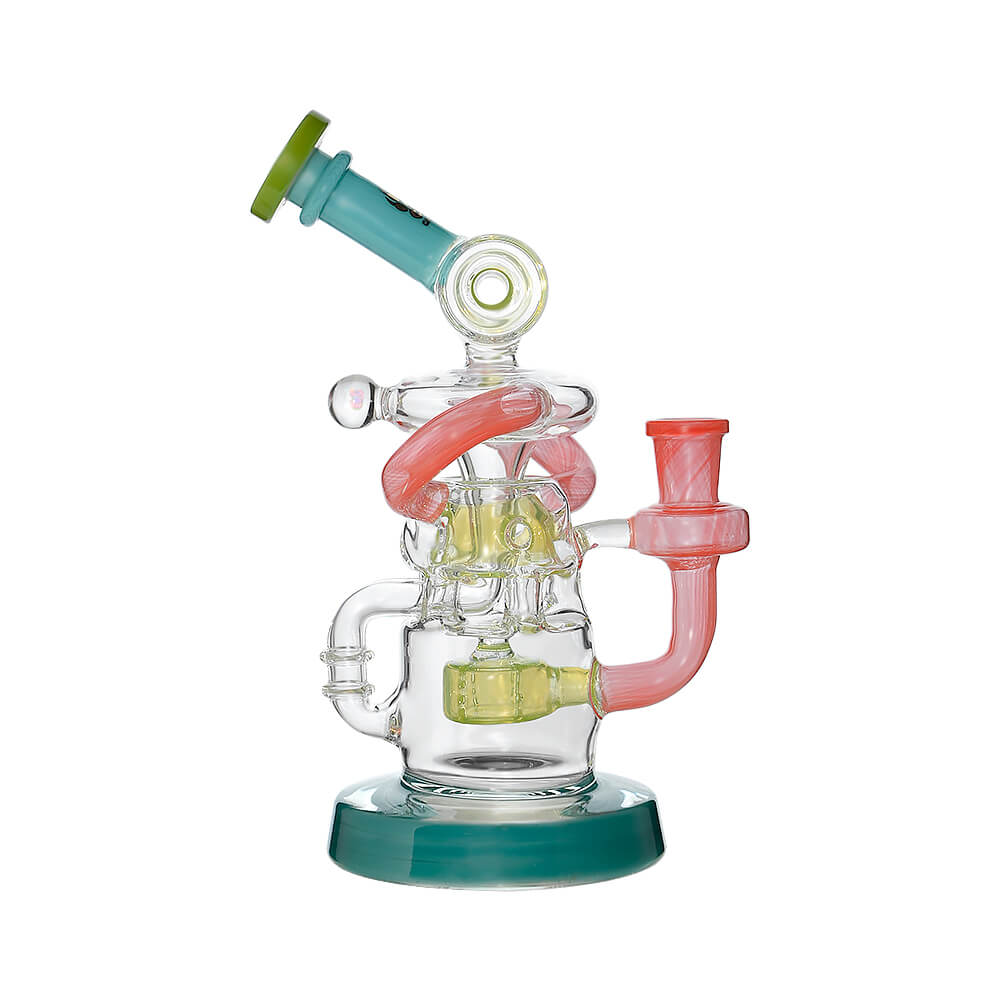 Left side view of Multi-Chamber Recycler Glass Dab Rig