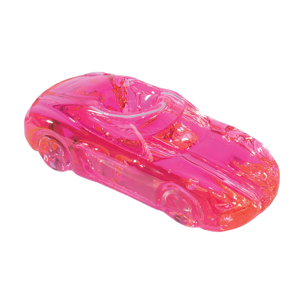 Pink glass glycerin car hand pipe on a white background