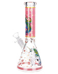 Side view of Pink Unicorn 10 inch Beaker Glass Water Pipe