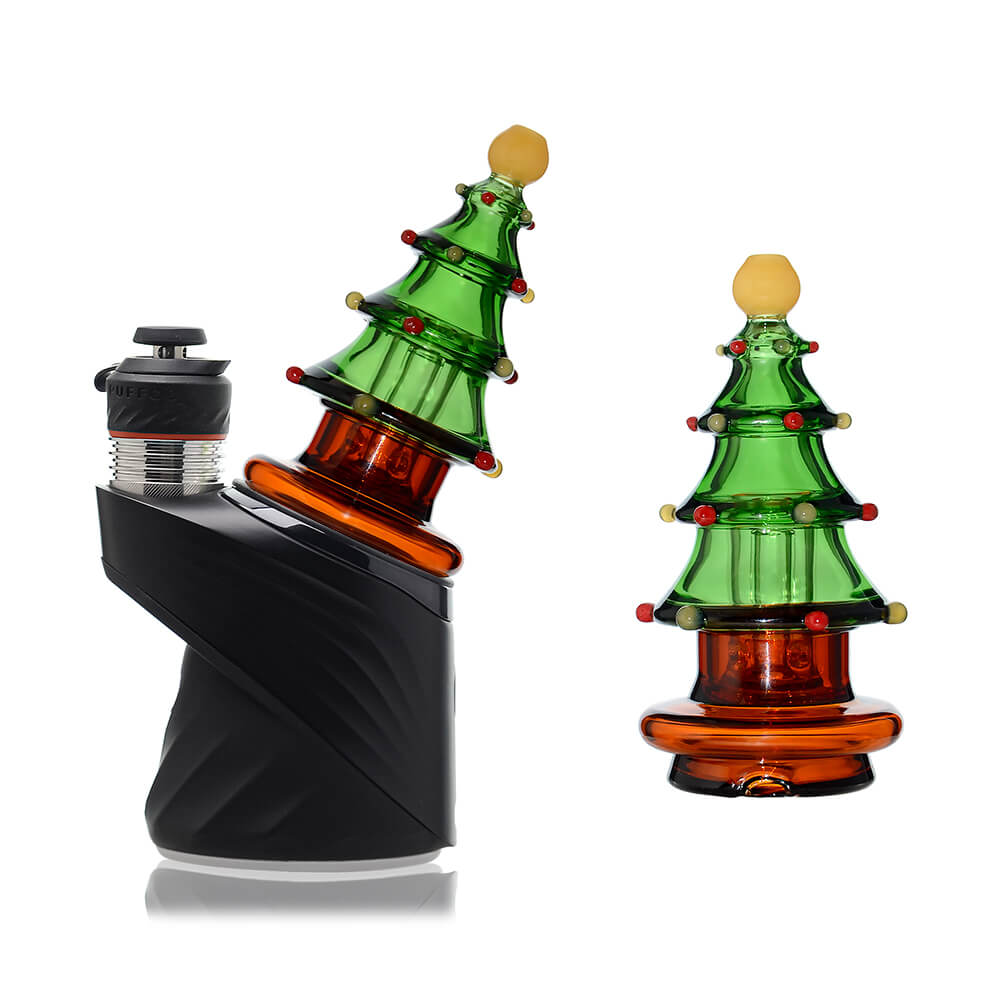 Puffco OG & Peak Christmas Tree Glass Top Attachment installed on device